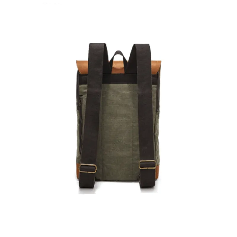 TTaG．baG Batik Canvas With Mad Cow Leather Backpack Unisex Gray/Army Green/Khaki-6