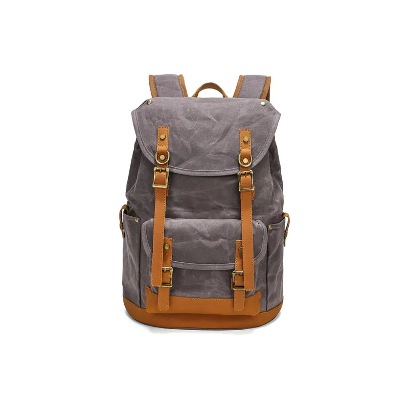 TTaG．baG Batik Canvas Backpack Unisex Gray/Army Green/Khaki/Earth Yellow-1