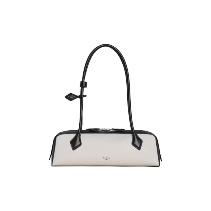 Alaia Cotton Shoulder Bag, Dachshund Bag, Baguette Bag, Handbag, Shoulder Bag Women's Black & Beige-0