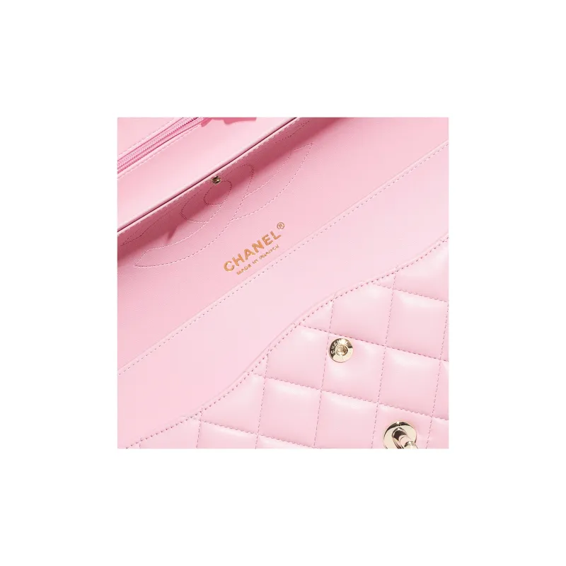 CHANEL Classic Flap CF Lambskin Shoulder Bag, Crossbody Bag Tubas Women's Light Pink Red-3