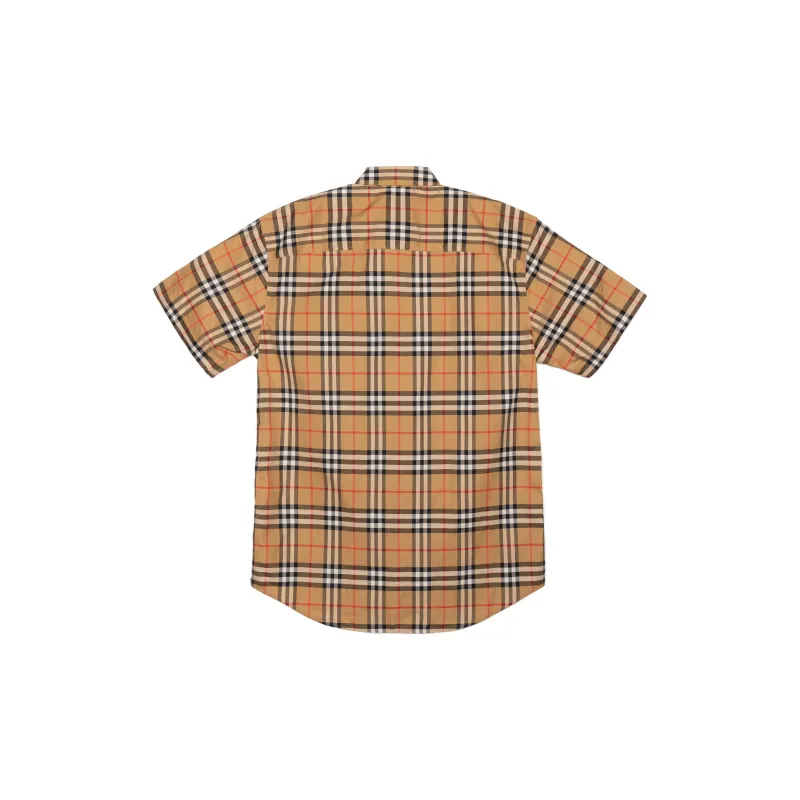 Burberry Men Plaid Patterns Short Sleeves Shirts Yellow-1