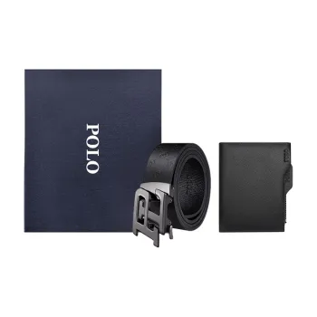 POLO Top Grain Cow Leather Leather Belts Men's Gunmetal Width  3.5cm