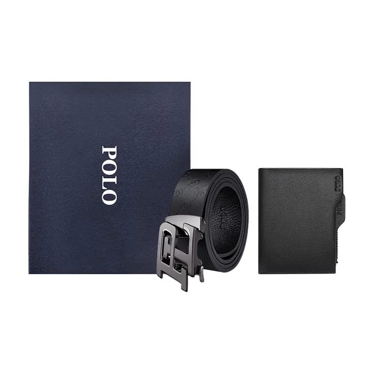 POLO Top Grain Cow Leather Leather Belts Men's Gunmetal Width  3.5cm-0