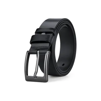 WilliamPOLO Cow Leather Leather Belts Men's Gunmetal Buckle Black Strap 3.8cm Width