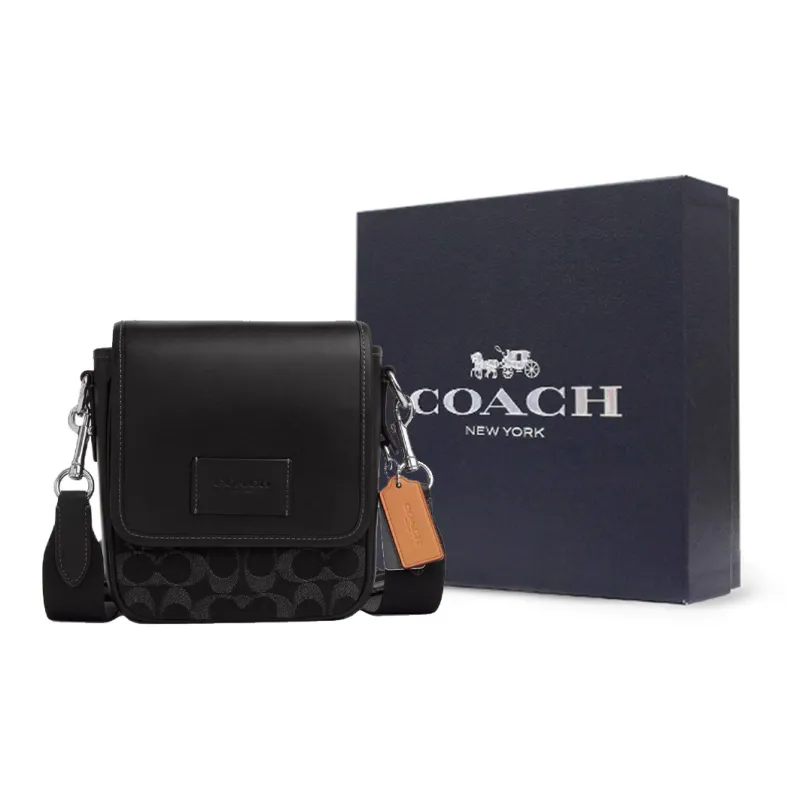 COACH Denim With Smooth Calfskin Shoulder Bag Crossbody Bag Mini Unisex Silver & Black-8