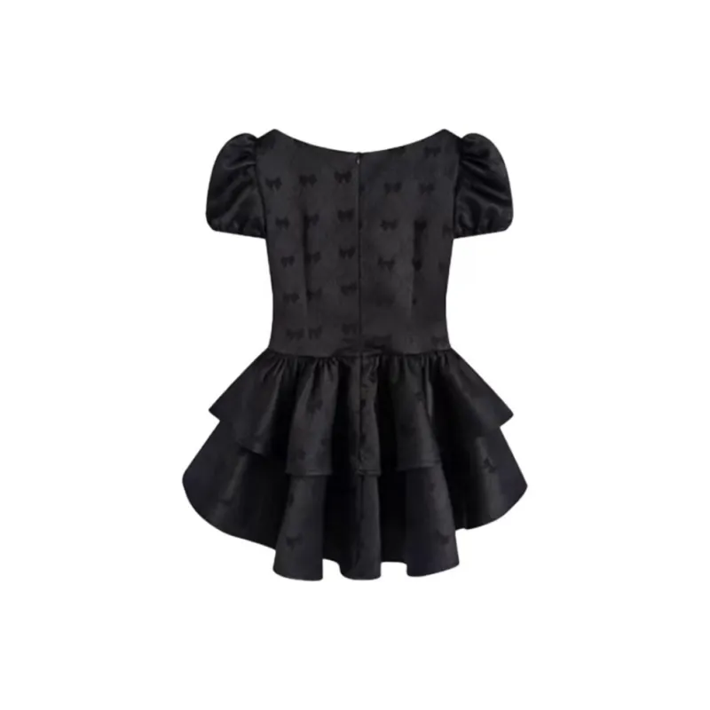TIBINB Short Sleeved Dresses Women's Black-1