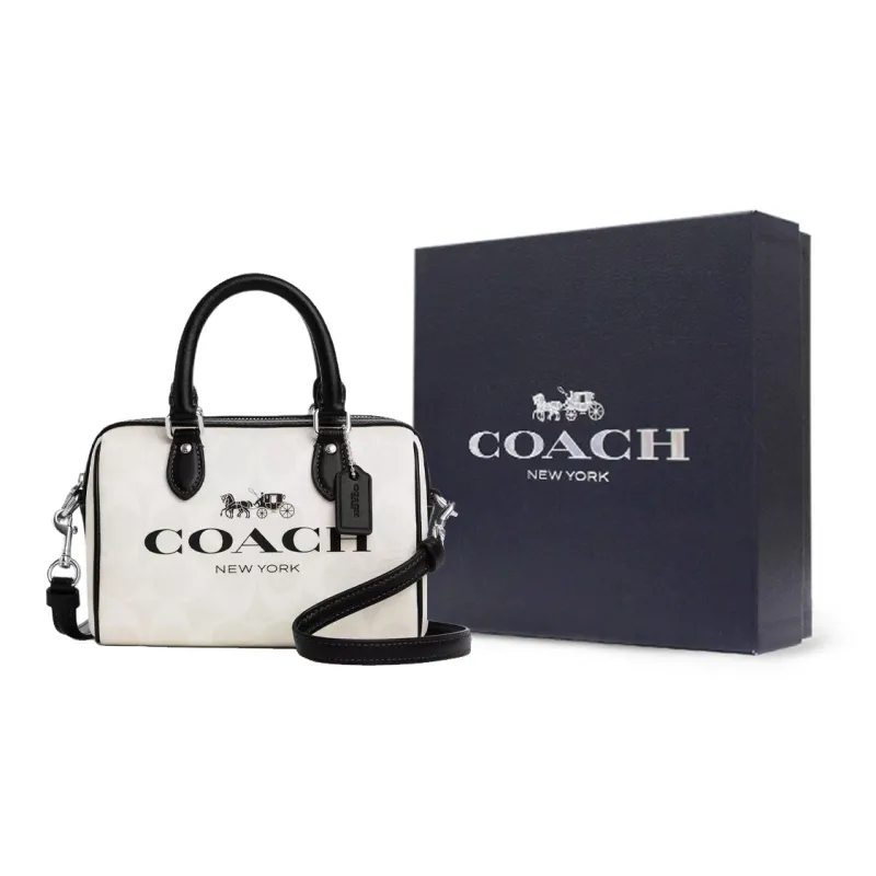 COACH Rowan Coated Canvas Handbag, Shoulder Bag, Crossbody Bag Mini Women's Chalk & Multicolor-8