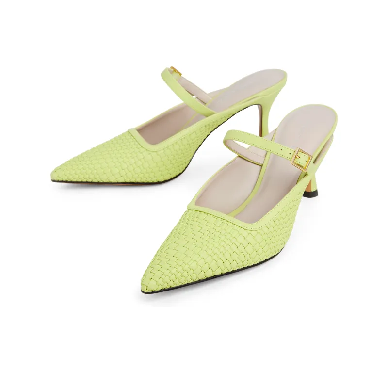 CHARLES&KEITH Composite Sole Closed Toe Slippers 7.7cm Women's Camel/Lime Green Yellow-5