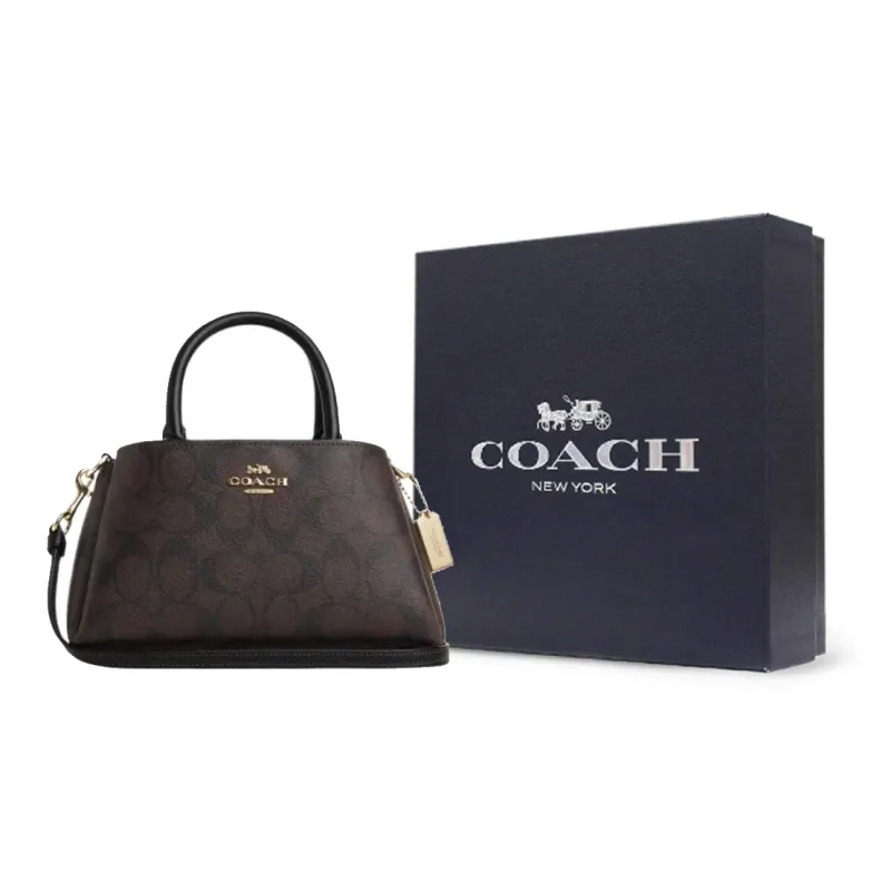 COACH PVC Artificial Leather One Shoulder Handbag Women's Brown & Black-6