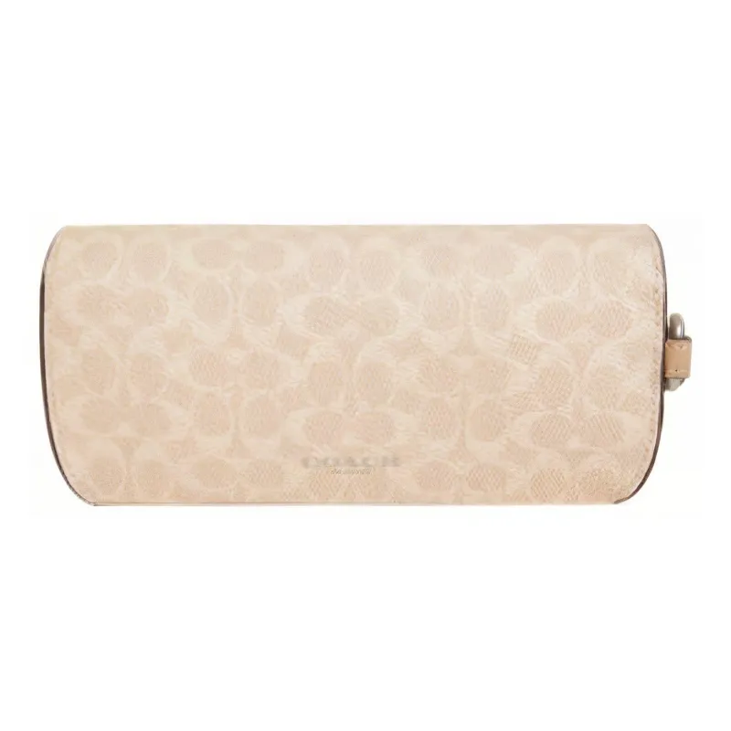 COACH Sunglass Case Canvas With Genuine Leather Eyeglass Cases Eyeglass Pouches Women's Milk Tea Beige-3