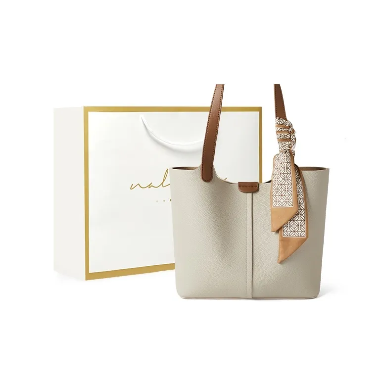 Narandu Cow Leather Tote Bag Shopping Bag Shoulder Bags Women's Milkshake White/Chestnut Brown-3