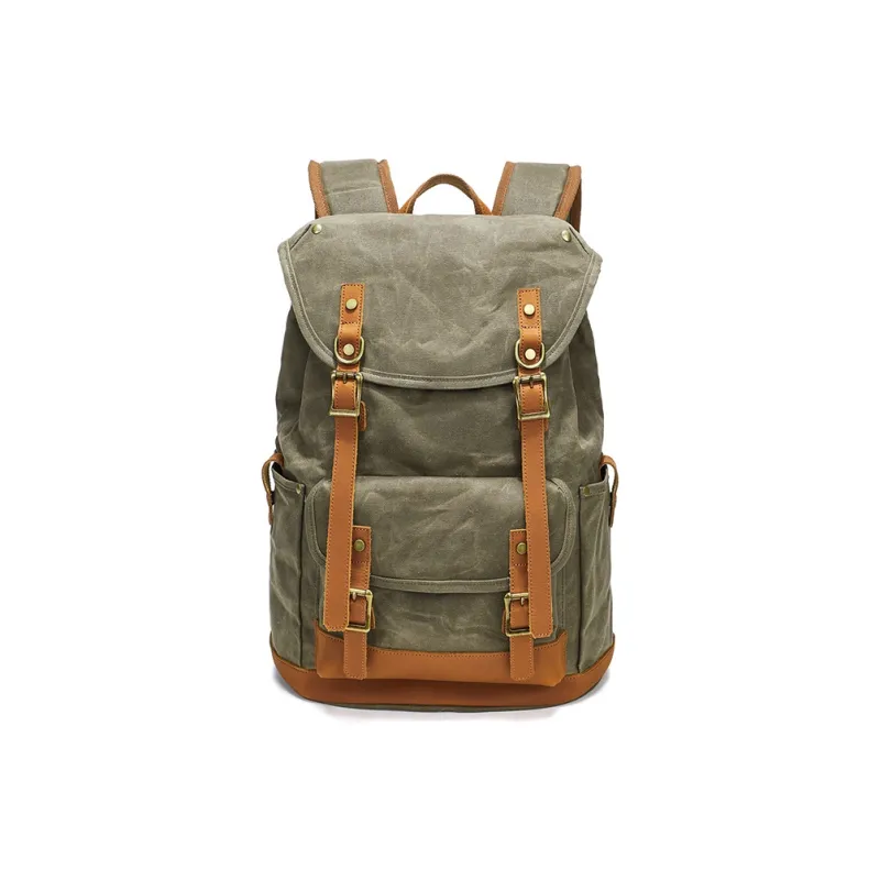 TTaG．baG Batik Canvas Backpack Unisex Gray/Army Green/Khaki/Earth Yellow-5
