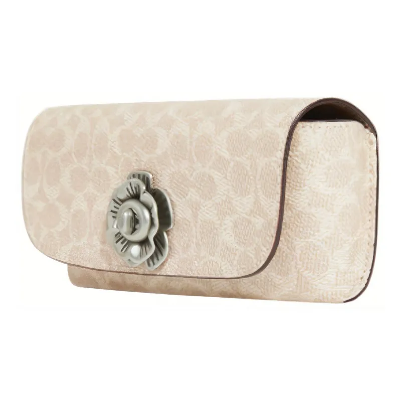COACH Sunglass Case Canvas With Genuine Leather Eyeglass Cases Eyeglass Pouches Women's Milk Tea Beige-1