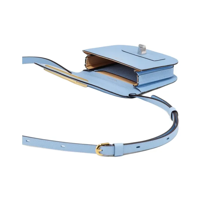 Delvau Shiny Grained Alpina Calfskin Shoulder Bag Crossbody Bag Mini Women's Light Blue-4