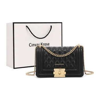 Simvay Clos Cow Leather With Synthetic Leather Small Square Shoulder Bag Regular Women's Black/White