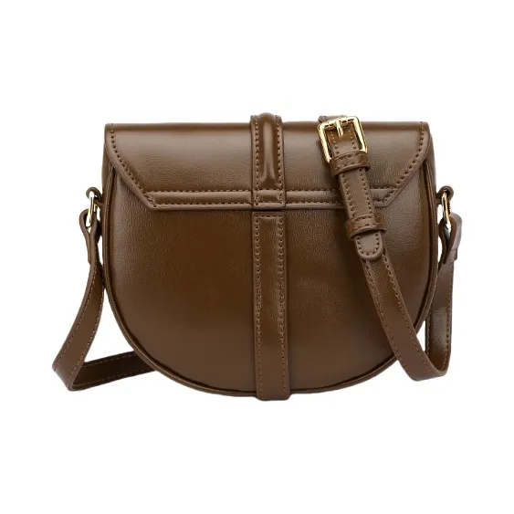 PESASRIE Microfiber Synthetic Leather Saddle Bag, Shoulder Bag, Crossbody Bag Women's Coffee Brown-2