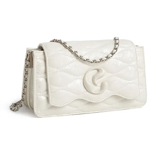 JACD PU Refined Small Square Bag, Commute Shoulder Bag Women's White/Silver-8