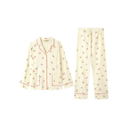 AUTUMNDEER Pajama Set Women's Milk White Lid
