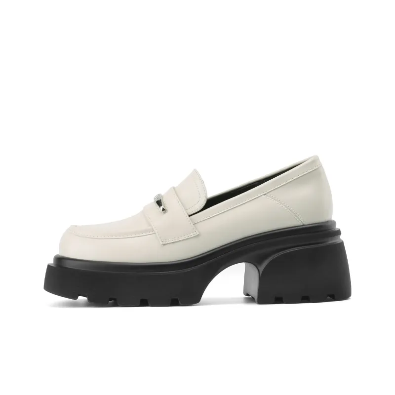 JOSINY Genuine Leather Loafers 7cm Women's Black/Ecru-6