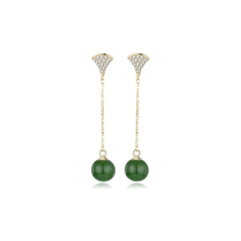 QLADY Earrings Green Jade Women's-1