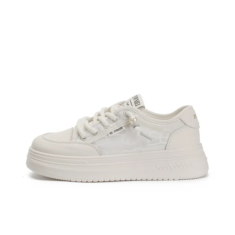 Zun'er Quick Dry Lightweight Breathable Low-Top Skateboard Shoes Unisex White-6