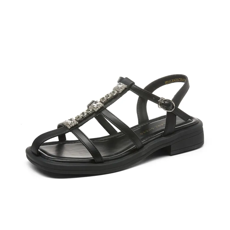 HLA One Strap Sandals With Square Toe Cut Out Suitable For Skirts Flat Slippers For A Niche Look-2