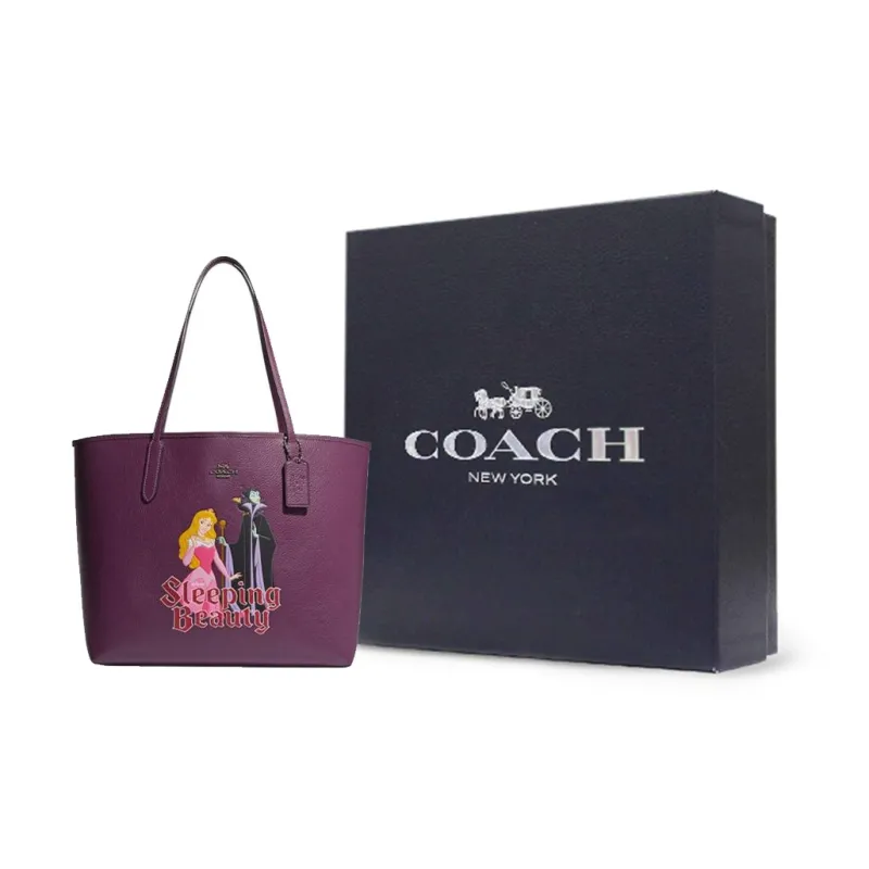 COACH Disney Collaboration City Cow Leather Tote Bag Shopping Bag Shoulder Bag Handbag Large Size Women's Purple-6