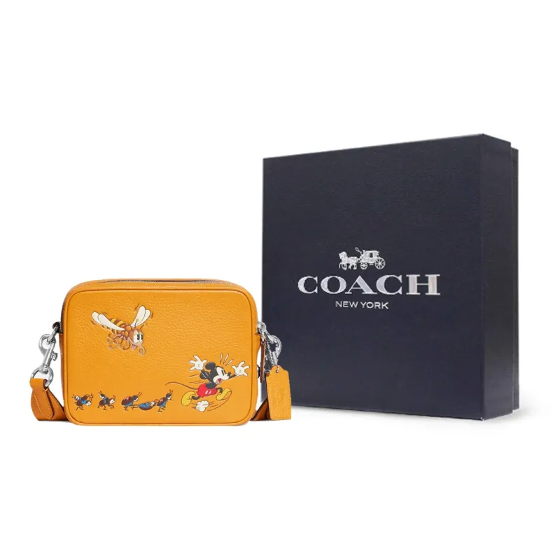 COACH Disney Flight Leather Shoulder Bag, Crossbody Bag Small Size Women's Yellow-7