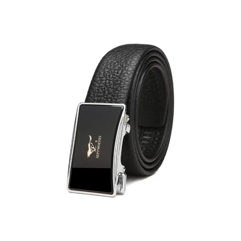 SEPTWOLVES Automatic Buckle High End Authentic Leather Belts Men's Black Width 3.5CM-1