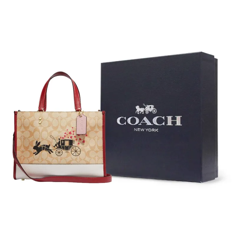 COACH Dempsey Cow Leather Tote Bag, Shopping Bag, Shoulder Bag, Crossbody Bag, Handbag Tubas Women's Khaki & Pink-8