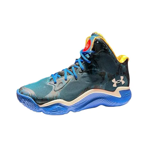 Under Armour Spawn Anatomi Cushioning Anti-Slip And Wear-Resistant High-Top Casual Shoes Men's Blue Gray