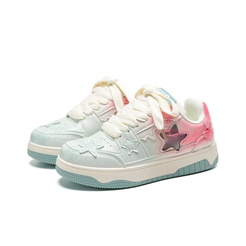 Anime story Skateboard Shoes Women's Low Top Turquoise Green-3