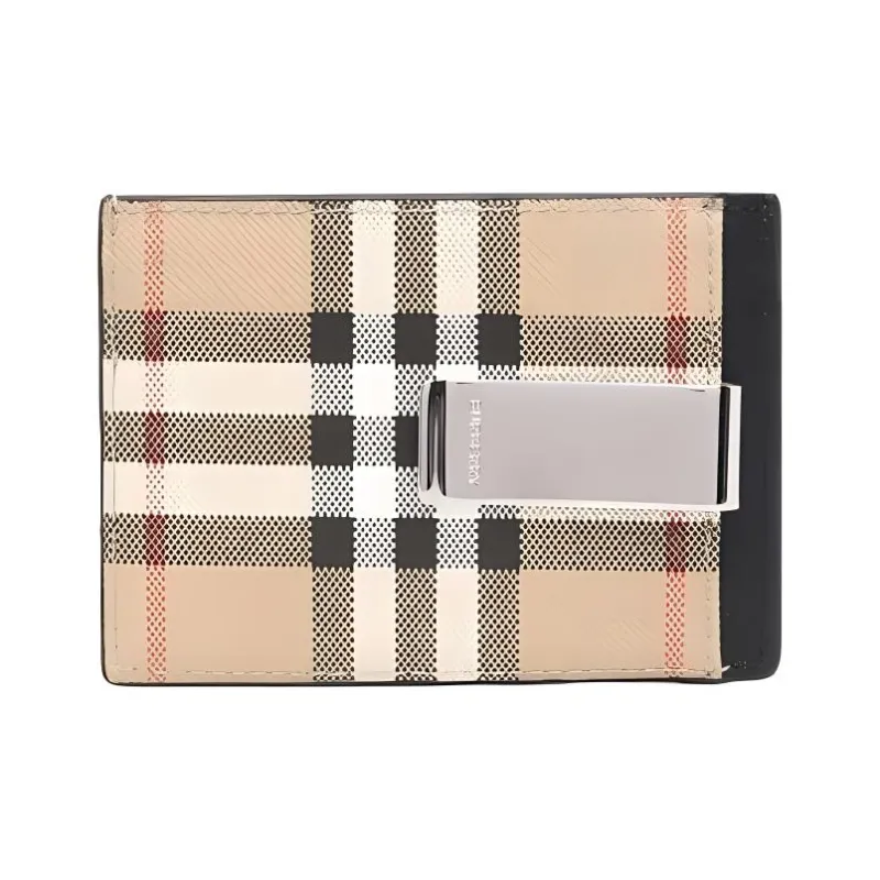 Burberry Vintage Cotton With Calfskin Leather Trim Card Holder Card Holder Men's Brown-1