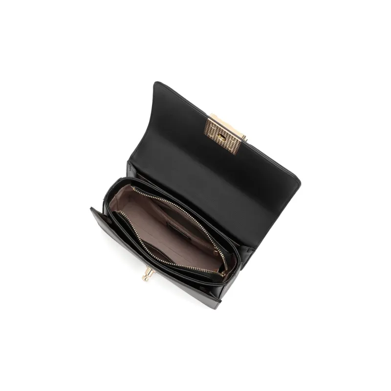Simvay Clos Cow Leather With Synthetic Leather Small Square Shoulder Bag Regular Women's Black/White-5