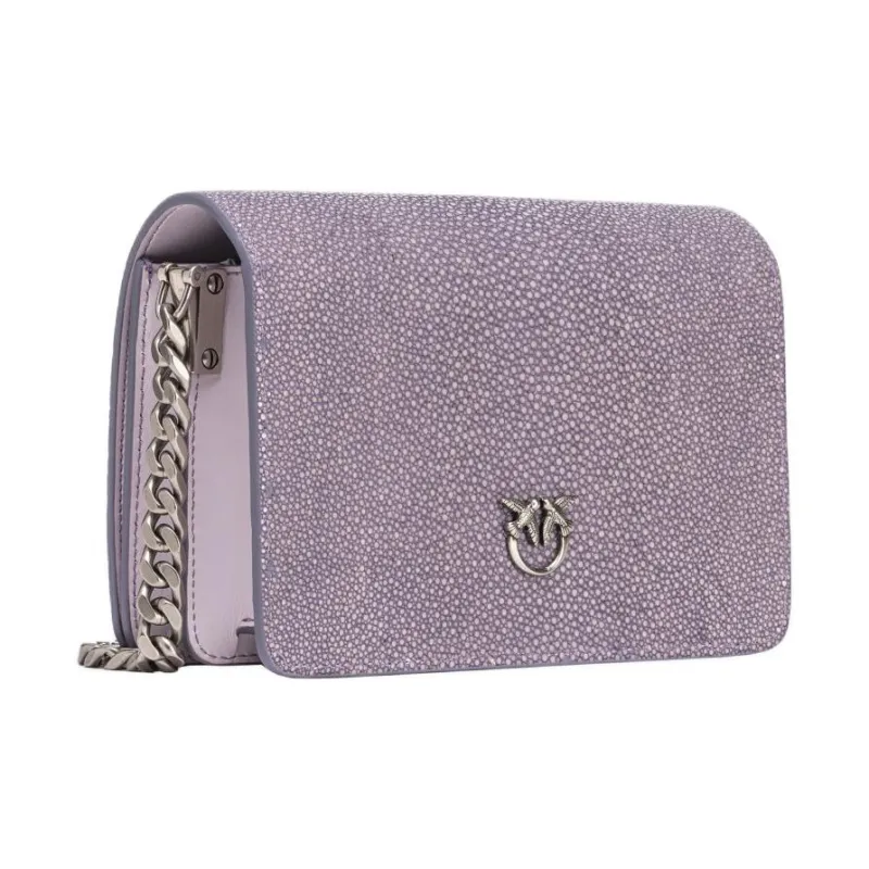PINKO Polished Stingray Leather Shoulder Bag Crossbody Bag Mini Women's Light Purple With Antique Silver-2