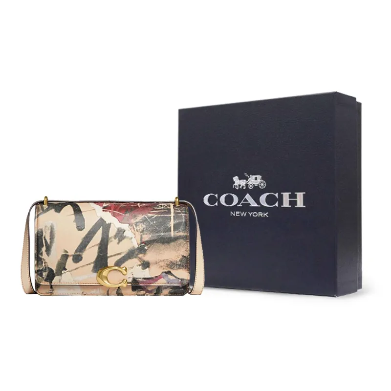 COACH MINT+SERF Collaboration Bandit Cow Leather Shoulder Bag, Crossbody Bag Medium Size Women's Graffiti Color-8
