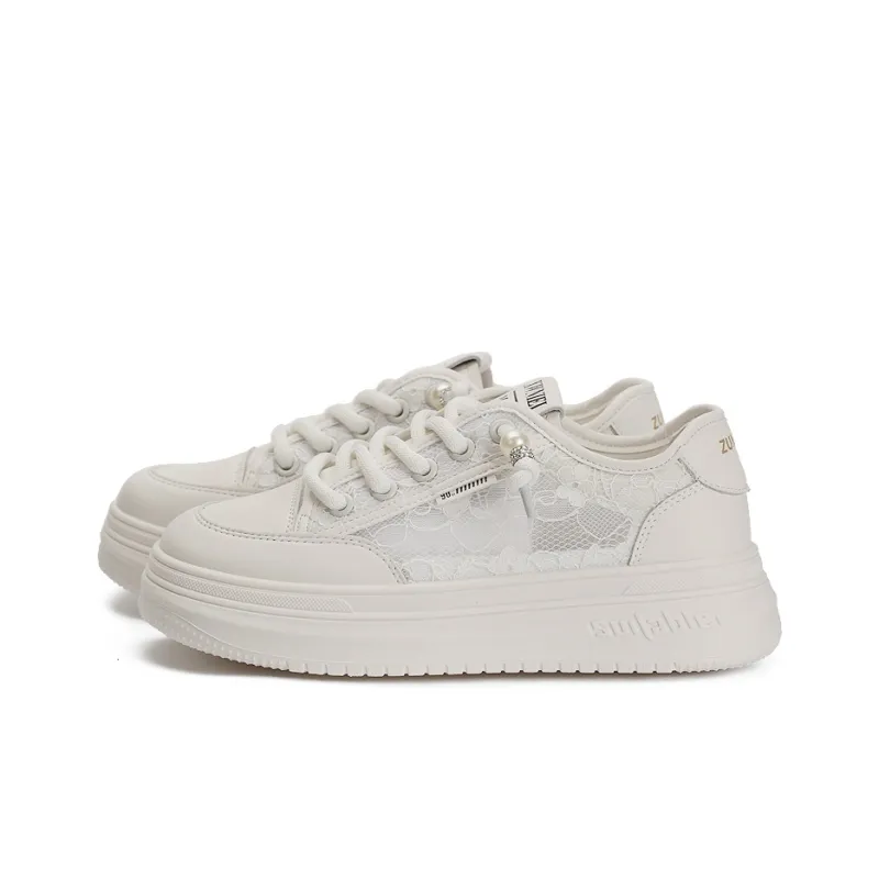 Zun'er Quick Dry Lightweight Breathable Low-Top Skateboard Shoes Unisex White-1