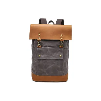 TTaG．baG Batik Canvas With Mad Cow Leather Backpack Unisex Gray/Army Green/Khaki