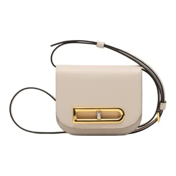 Delvau Shiny Grained Alpina Calfskin Shoulder Bag Crossbody Bag Women's Sesame Gray