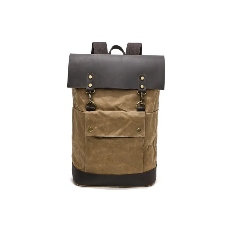 TTaG．baG Batik Canvas With Mad Cow Leather Backpack Unisex Gray/Army Green/Khaki-8