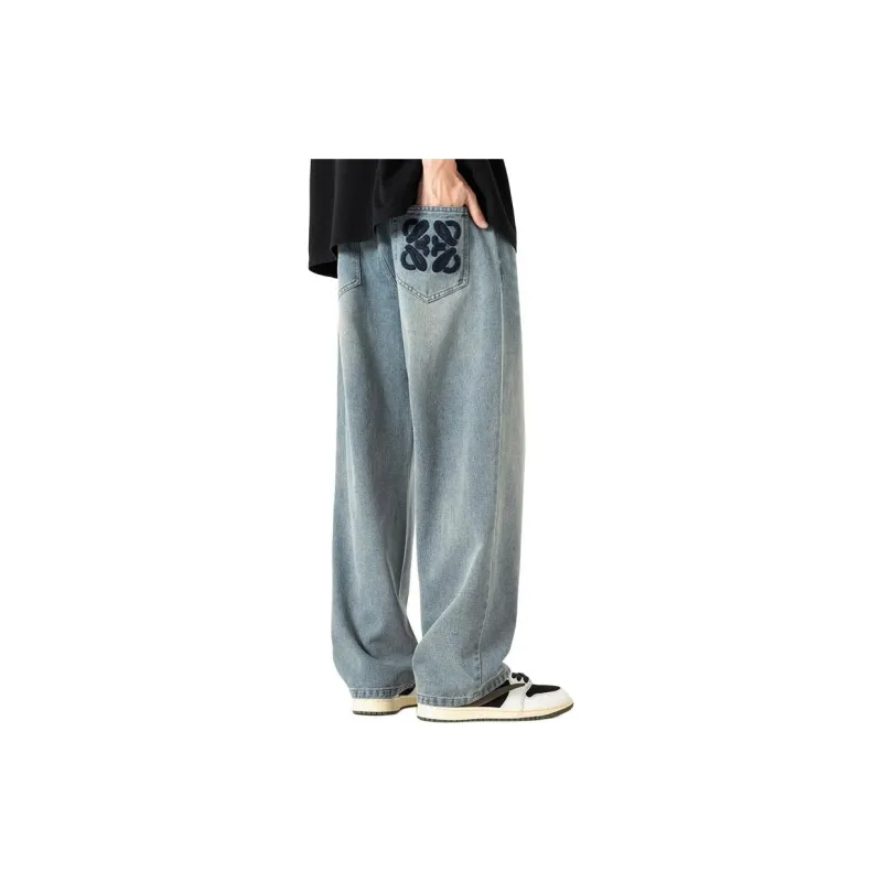 WOOD SOON Wide Leg Pants Summer Luxury Streetwear Washable Men's Casual Shoes Pants Men's Denim Blue-1