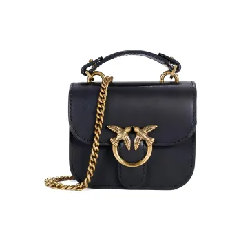 PINKO Cow Leather Bird Bag, Swallow Bag, Small Square Bag, Shoulder Bag, Crossbody Bag, Handbag Trumpets Women's Black