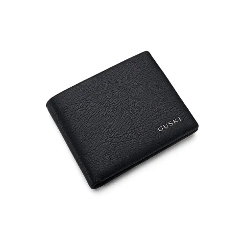 GUSKI Top Grain Cow Leather Money Clip Coin Purse Men's Black