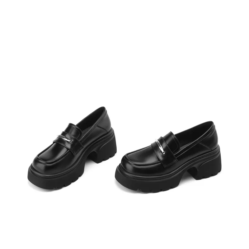 JOSINY Genuine Leather Loafers 7cm Women's Black/Ecru-3