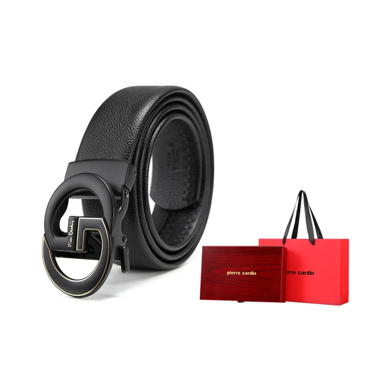 PIERRE CARDIN Top Grain Cow Leather Belt Boyfriend Belt Gift Product Men's Black 3.6cm-10