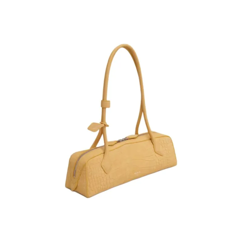 Alaia Crocodile Embossed Matte Leather With Calfskin Shoulder Bag Handbag Sausage Dog Bag Baguette Bag Women's Yellow-1