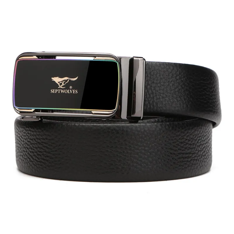 SEPTWOLVES Korean Style Casual Business Trendy Automatic Buckle Belt Cow Leather Leather Belts Men's Width 3.5CM-1