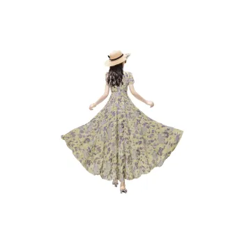 Cypress House Short-Sleeved Dresses Women's Yellow Base With Gray Heather