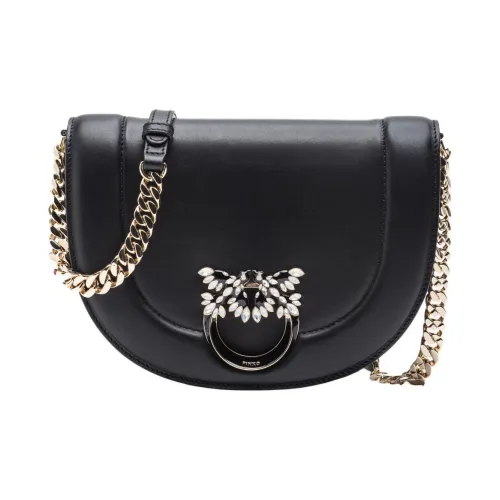 PINKO Click Series Cow Leather Shoulder Bag Crossbody Bag Women's Black/Gold