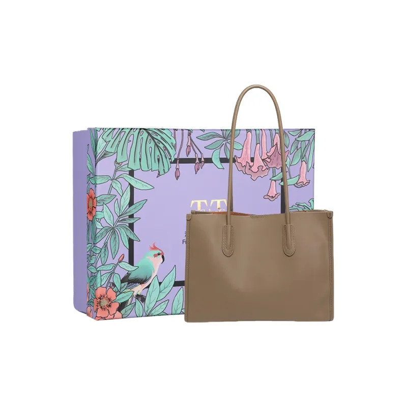 TTaG．baG Cow Leather Tote Bag, Shopping Bag, Shoulder Bag Women's Black/Premium Gray/Milk Tea-2